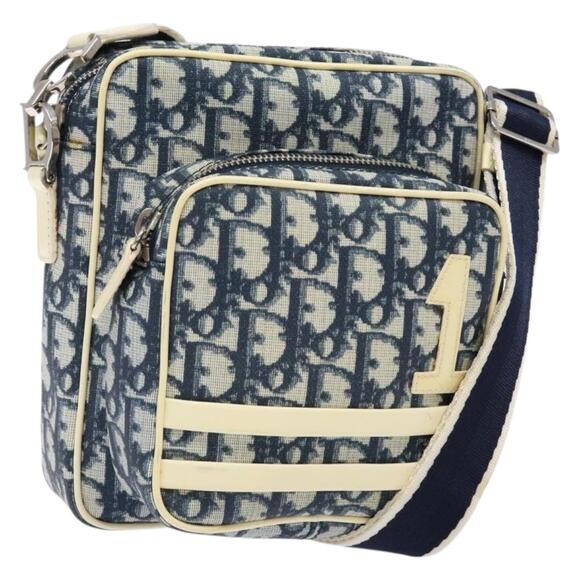 DIOR Trotter Canvas Shoulder Bag Pvc Navy Silver - Picture 1 of 13